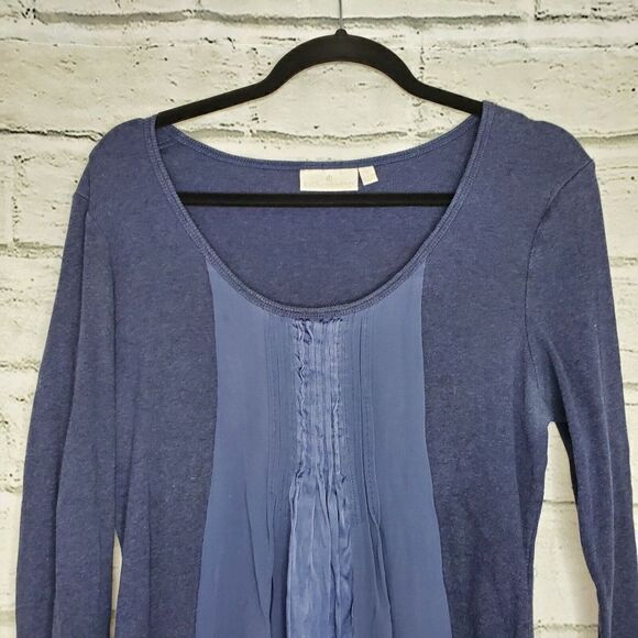 Soft Surroundings Blue Long Sleeve Cotton Shirt Silk Front Detail Womens Medium - Picture 6 of 7